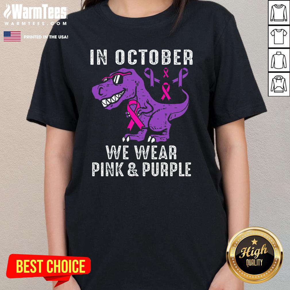 Top In October We Wear Pink And Purple Breast Cancer Awareness T-Shirt - Image 2