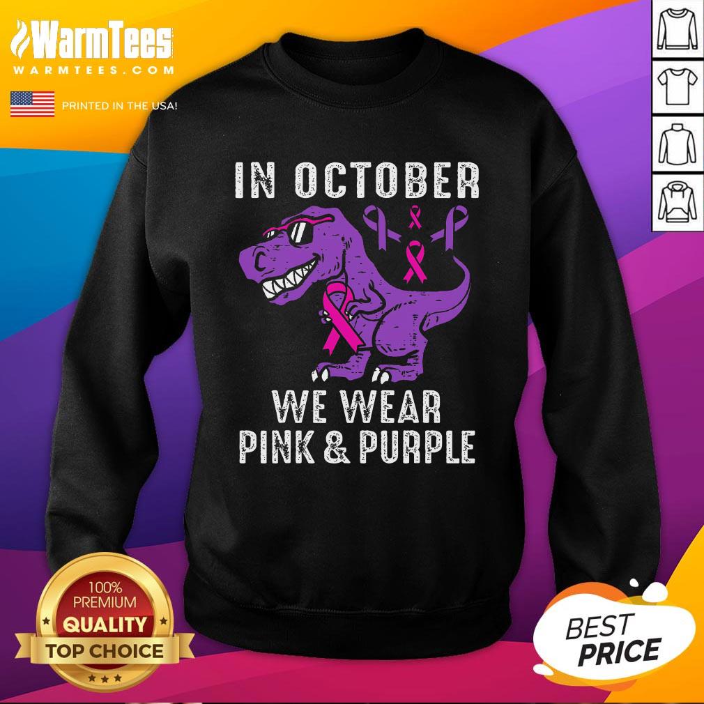 Top In October We Wear Pink And Purple Breast Cancer Awareness T-Shirt - Image 4