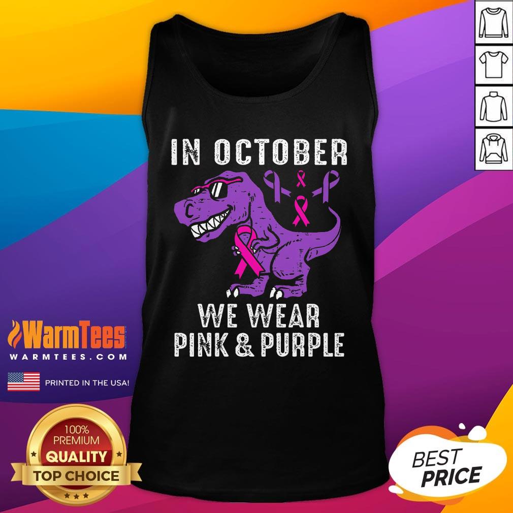 Top In October We Wear Pink And Purple Breast Cancer Awareness T-Shirt - Image 5