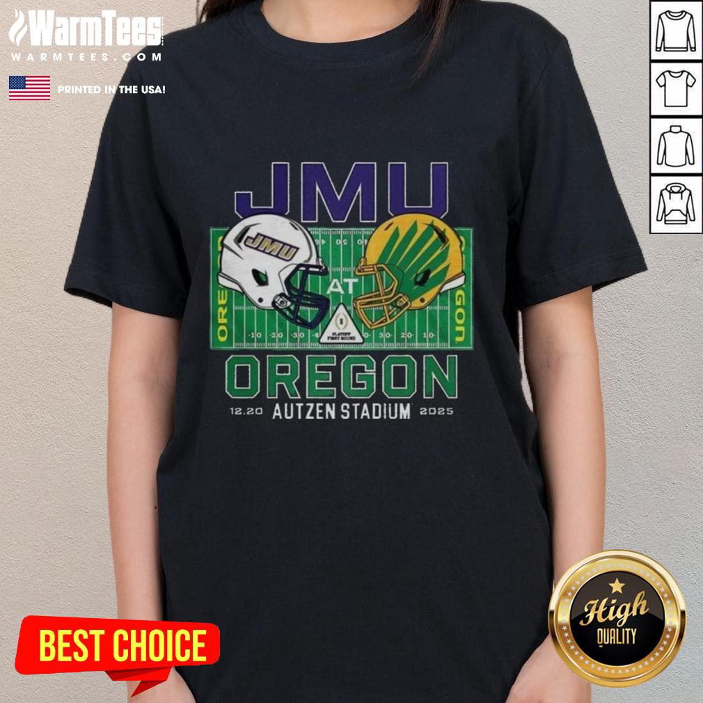 Top James Madison Dukes Vs Oregon Ducks NCAA CFP 2025 Autzen Field Helmet T-Shirt - Image 3
