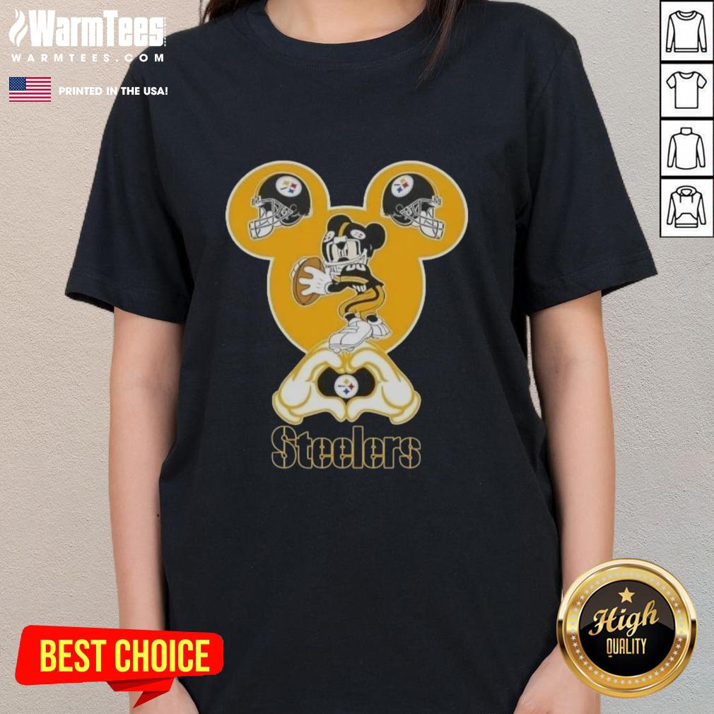 Top Mickey Hands Heart Love Pittsburgh Steelers Football T-Shirt - Image 3