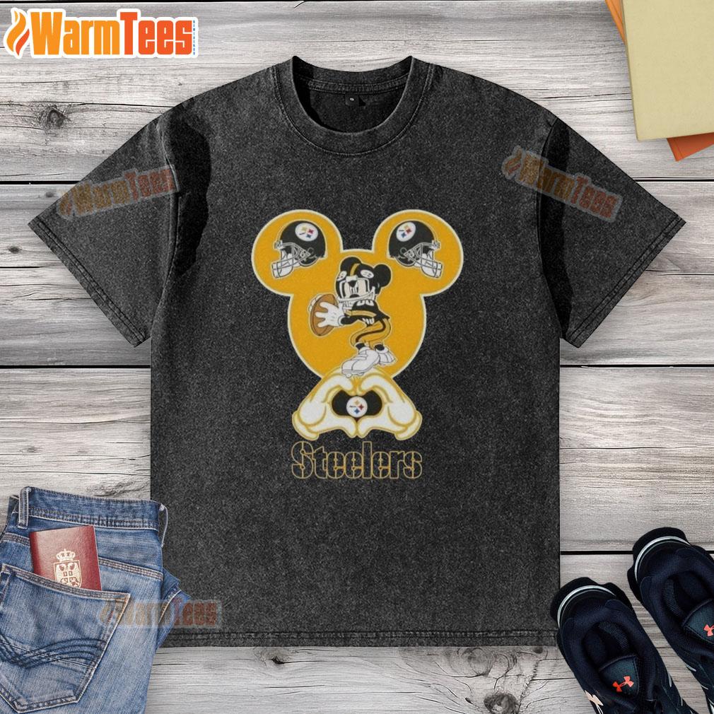 Top Mickey Hands Heart Love Pittsburgh Steelers Football T-Shirt - Image 6