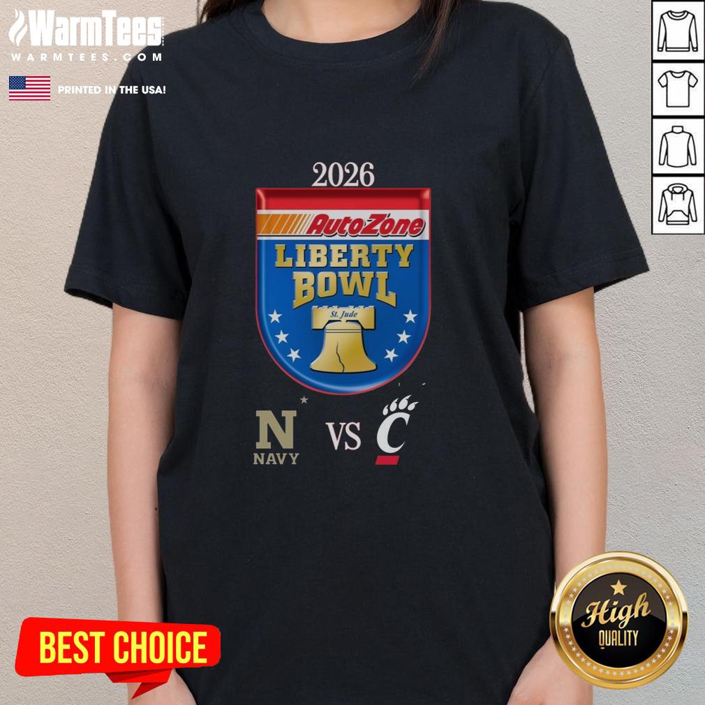 Top Official Navy Midshipmen Vs Cincinnati Bearcats 2026 Autozone Liberty Bowl Matchup T-Shirt - Image 3