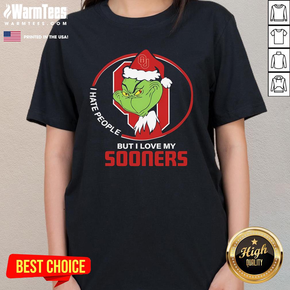 Top Oklahoma Sooners Santa Grinch I Hate People But Love Sooners Christmas T-Shirt - Image 2
