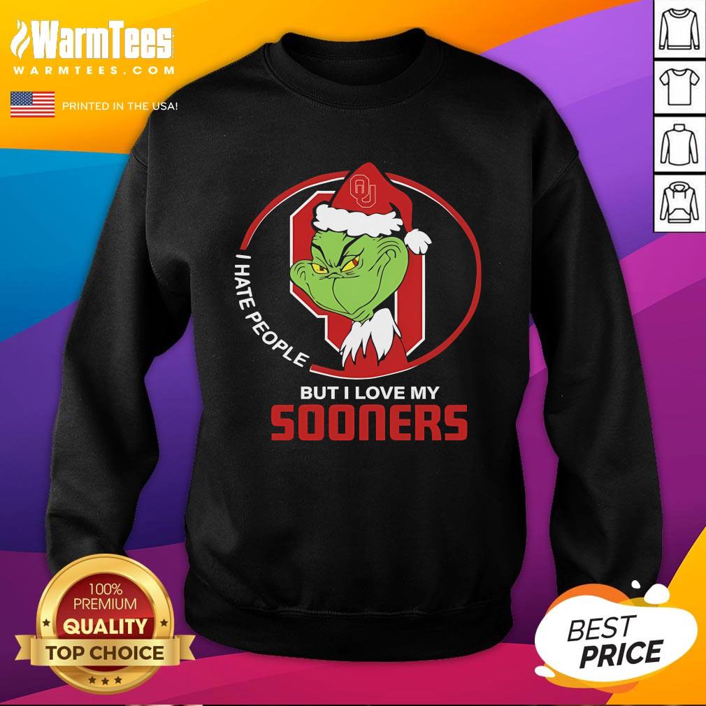 Top Oklahoma Sooners Santa Grinch I Hate People But Love Sooners Christmas T-Shirt - Image 4