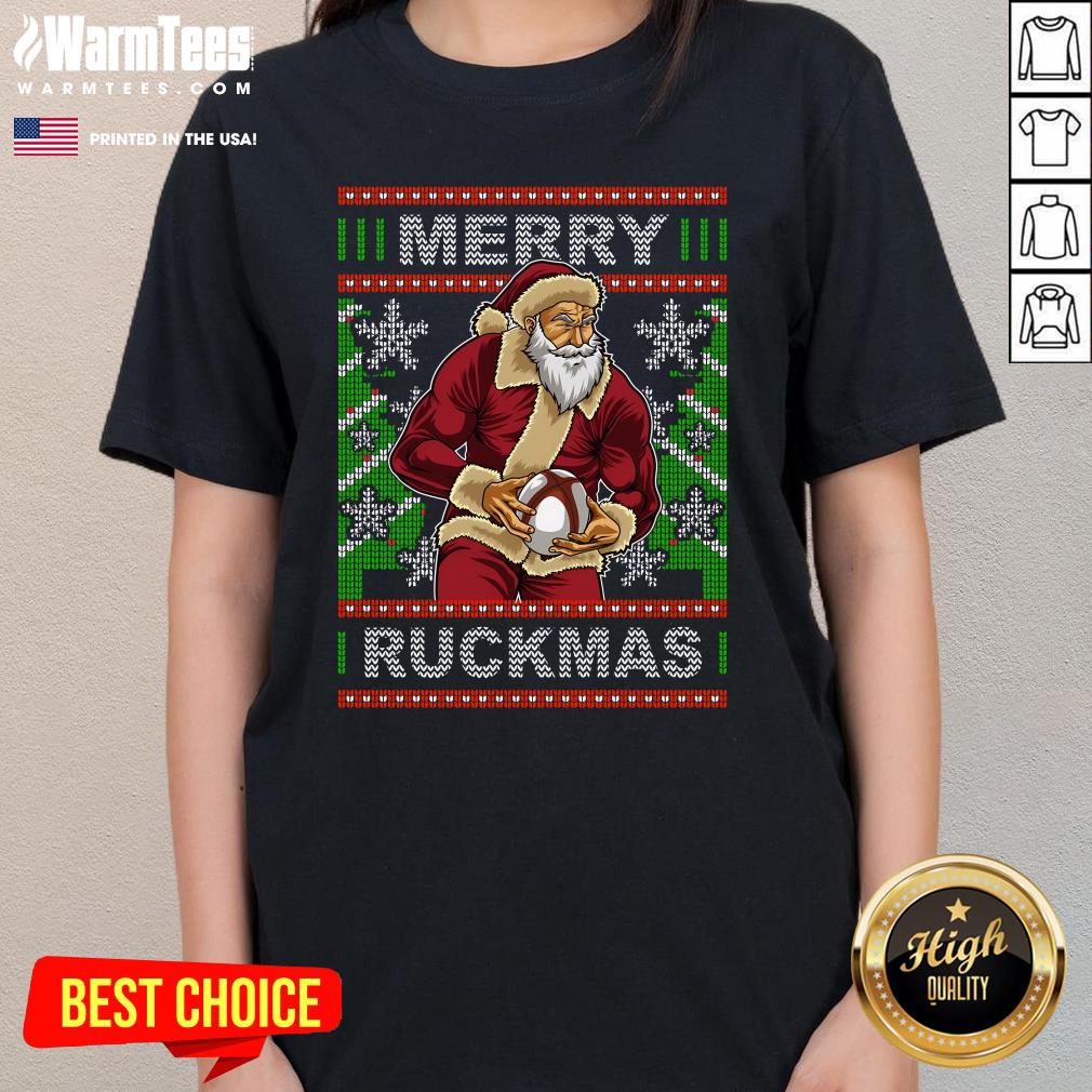 Top Rugby Christmas Santa Merry Ruckmas Xmas T-Shirt - Image 2
