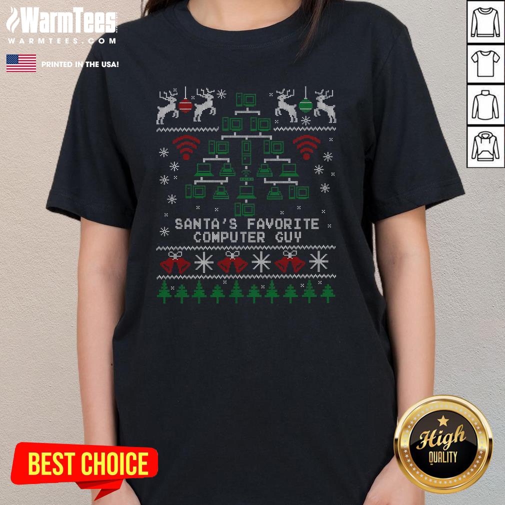 Top Santa's Favorite Computer Guy Tech Support Christmas T-Shirt - Image 2
