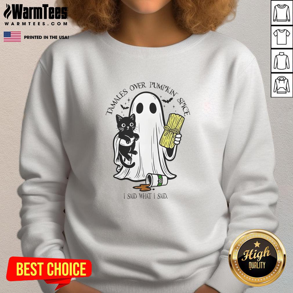 Top Tamales Over Pumpkin Spice I Said What I Said Halloween Retro T-Shirt - Image 5