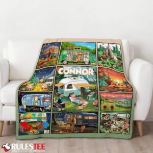Alternative view of Vibrant Camping RV Travel Cartoonish Adventure Collage Blanket Fleece Customized Blanket