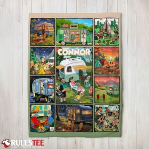 Vibrant Camping RV Travel Cartoonish Adventure Collage Blanket Fleece Customized Blanket