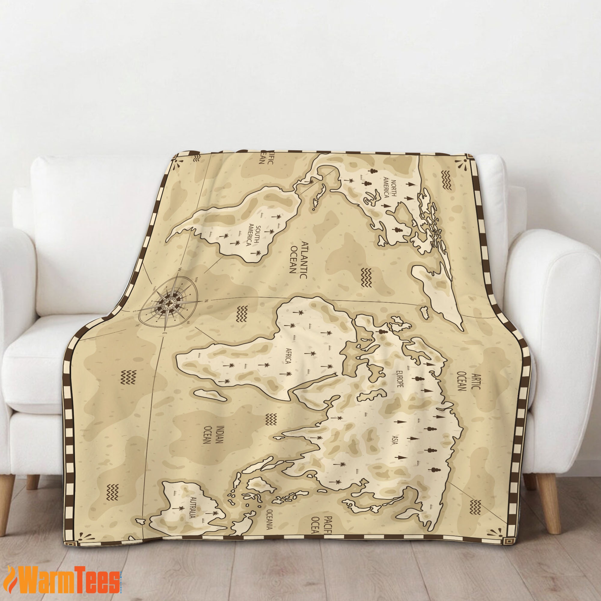 Vintage Pirate World Map Sepia Nautical Adventure Blanket Fleece Blanket - Image 2