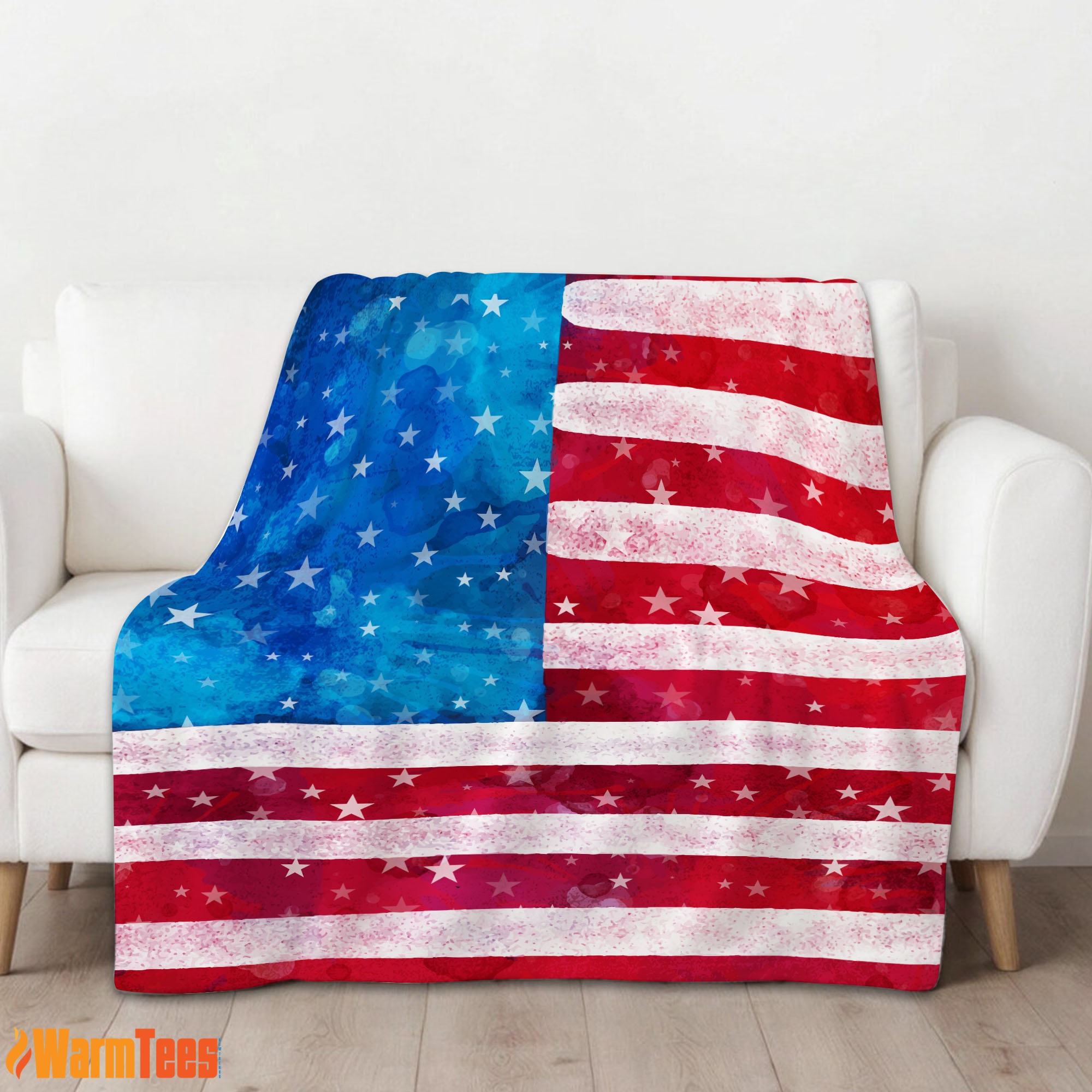 Watercolor American Flag Distressed USA Patriotic Blanket Fleece Blanket - Image 2