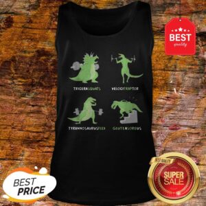 Alternative view of Weight Lifting Dinosaur Tricerasquats Velocitraptor Tyrannsaurusflex Glutesareus Shirt