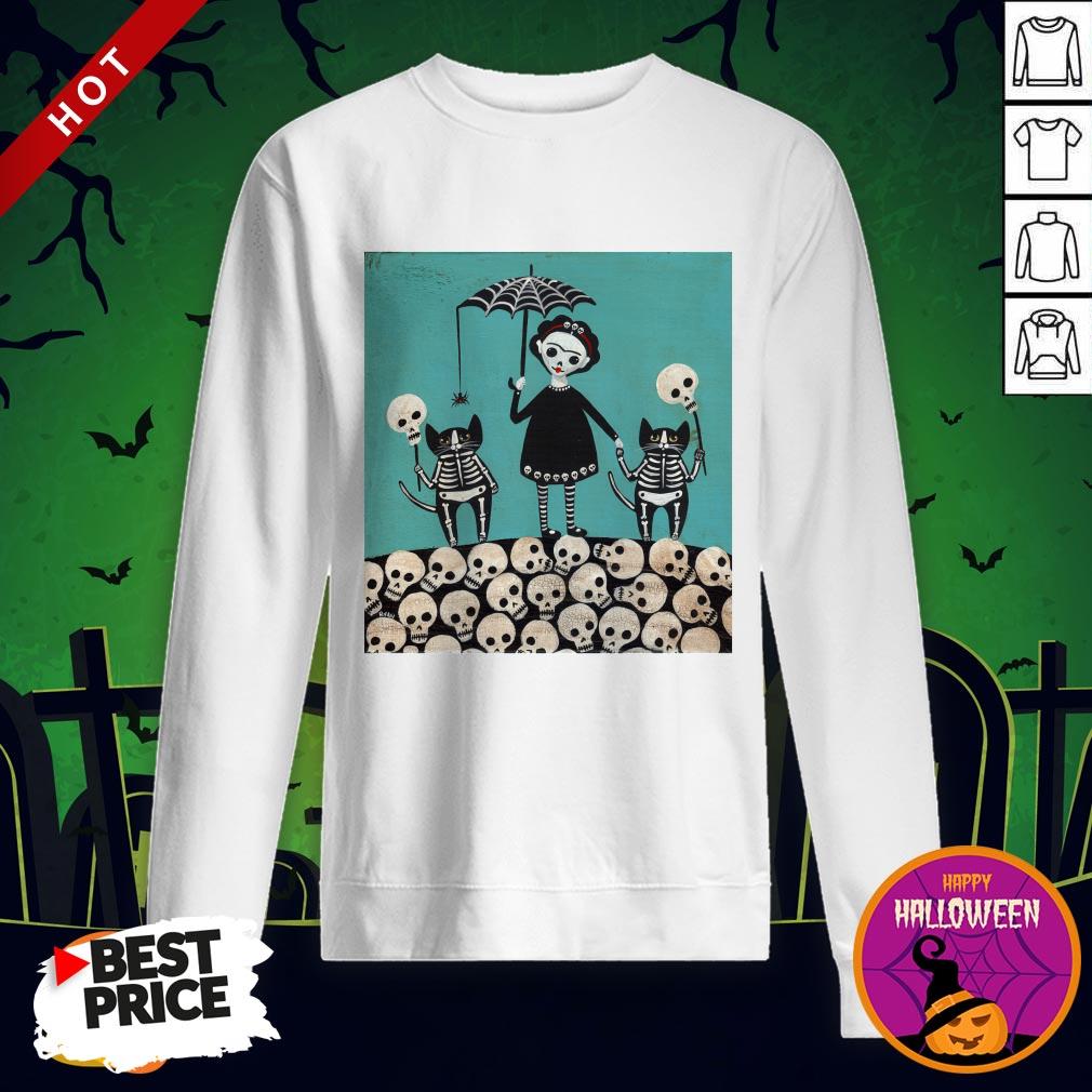 A Girl And Her Cats Have Dressed The Dia De Los Muertos Celebration Shirt - Image 4