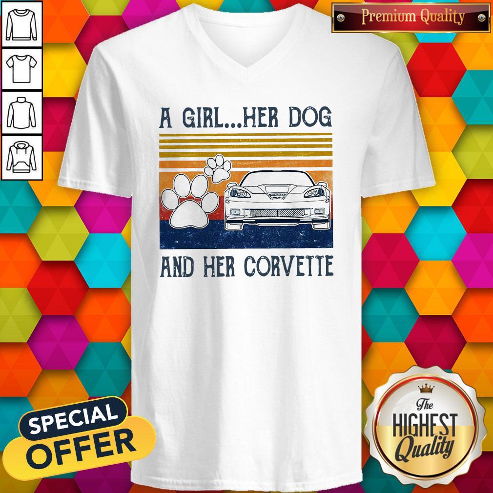 A Girl Her Dog And Her Corvette Vintage Shirt - Image 3
