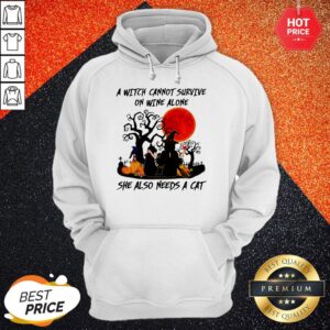 Alternative view of A Witch Cannot Survive On Wine Alone She Also Needs A Cat Happy Halloween Shirt