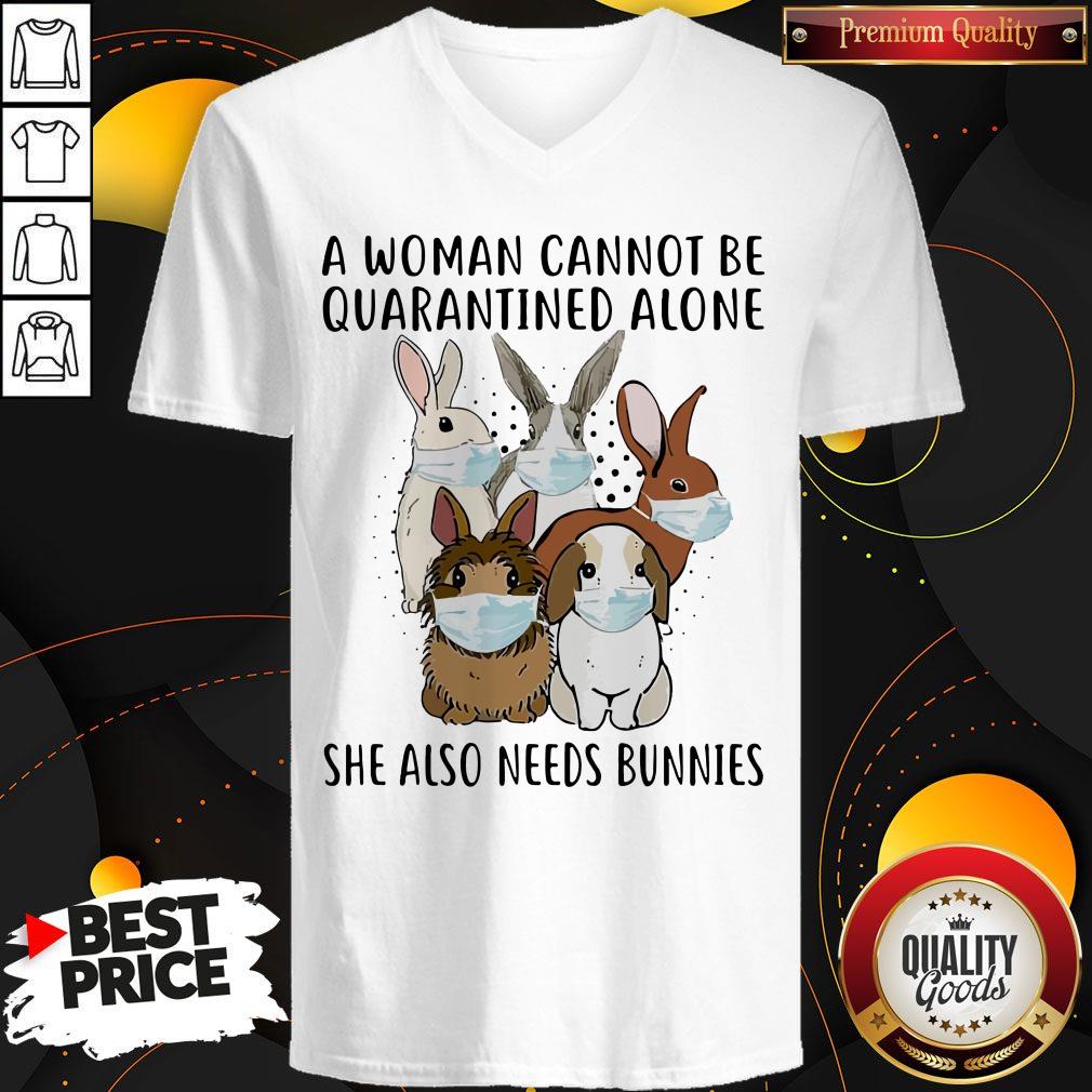 A Woman Cannot Be Quarantined Alone She Also Needs Bunnies Shirt - Image 3