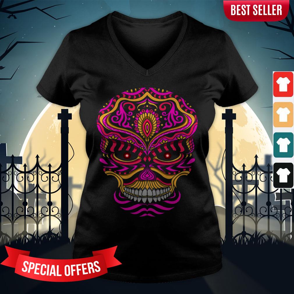 Abstract Day Of The Dead Dia De Muertos Sugar Skull Shirt - Image 2