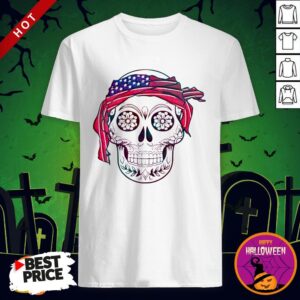 America Flag Headband Skull Día De Los Muertos Shirt