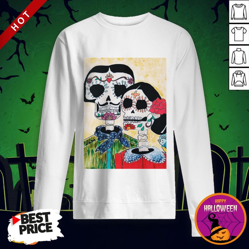 Amor Sugar Skull Couple Dia De Los Muertos Day Of The Dead Shirt - Image 4