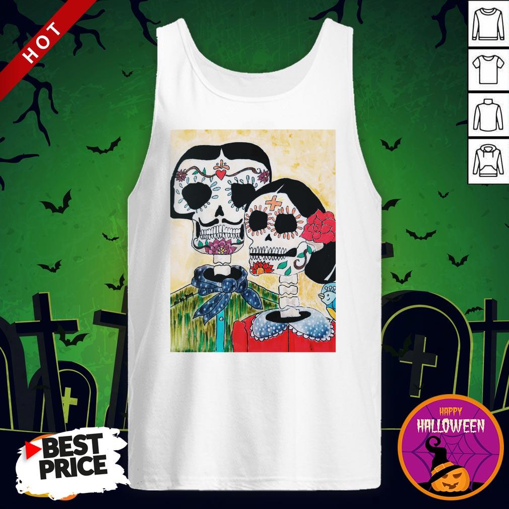 Amor Sugar Skull Couple Dia De Los Muertos Day Of The Dead Shirt - Image 3
