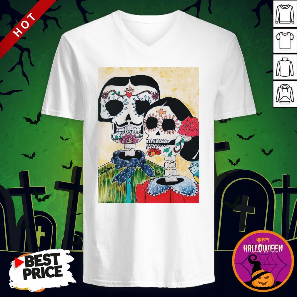 Amor Sugar Skull Couple Dia De Los Muertos Day Of The Dead Shirt - Image 2