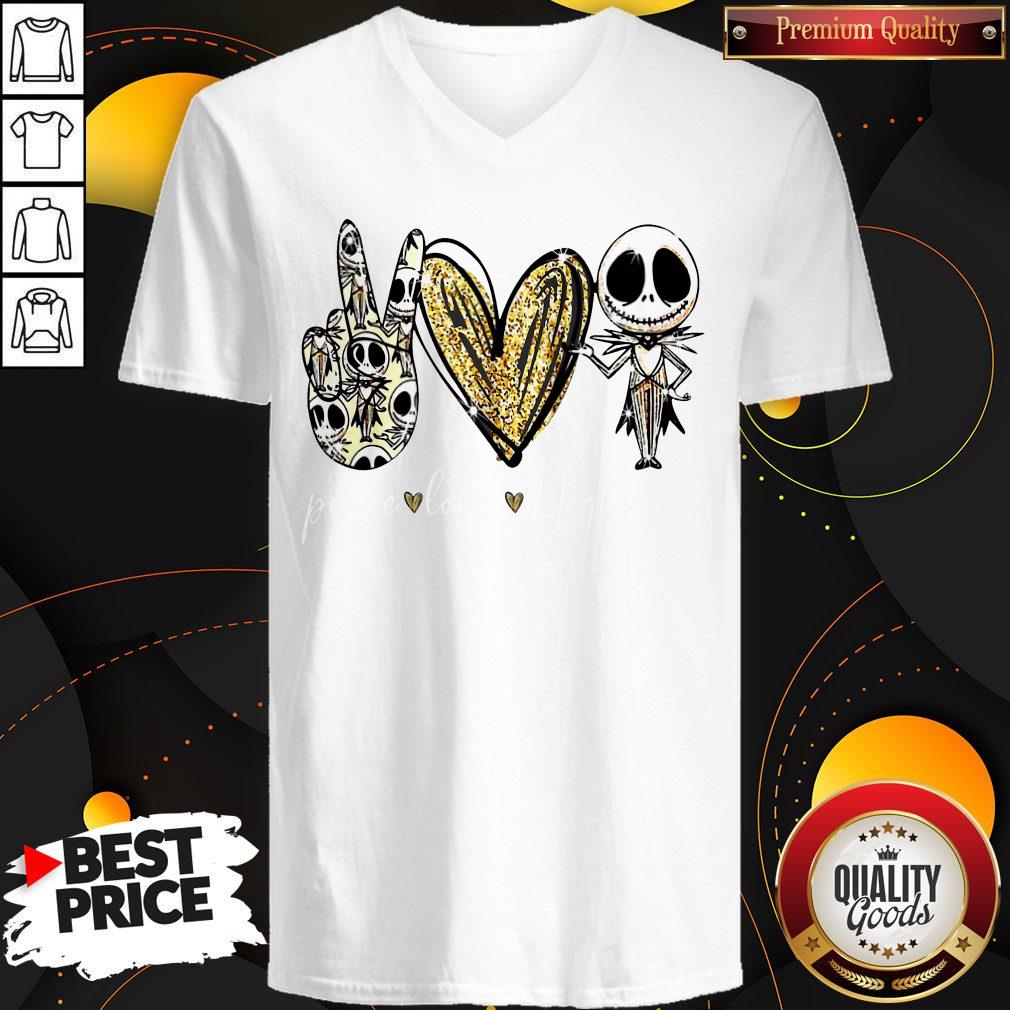 Attractive Peace Love Nightmare Jack Skellington Shirt - Image 2