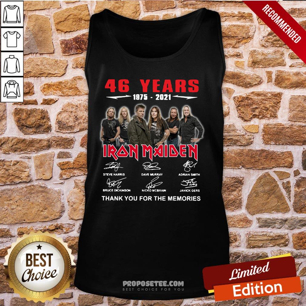 Awesome 46 Years 1975 2021 Iron Maiden Thank You For The Memories Signatures Shirt - Image 3