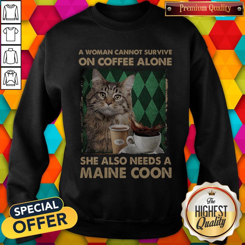 Awesome A Woman Cannot Survive On Coffee Alone She Also Needs A Maine Coon Halloween Shirt - Image 5