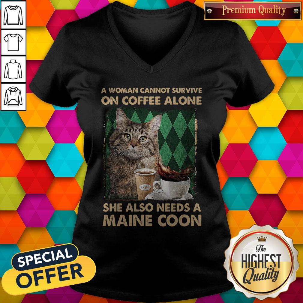 Awesome A Woman Cannot Survive On Coffee Alone She Also Needs A Maine Coon Halloween Shirt - Image 3