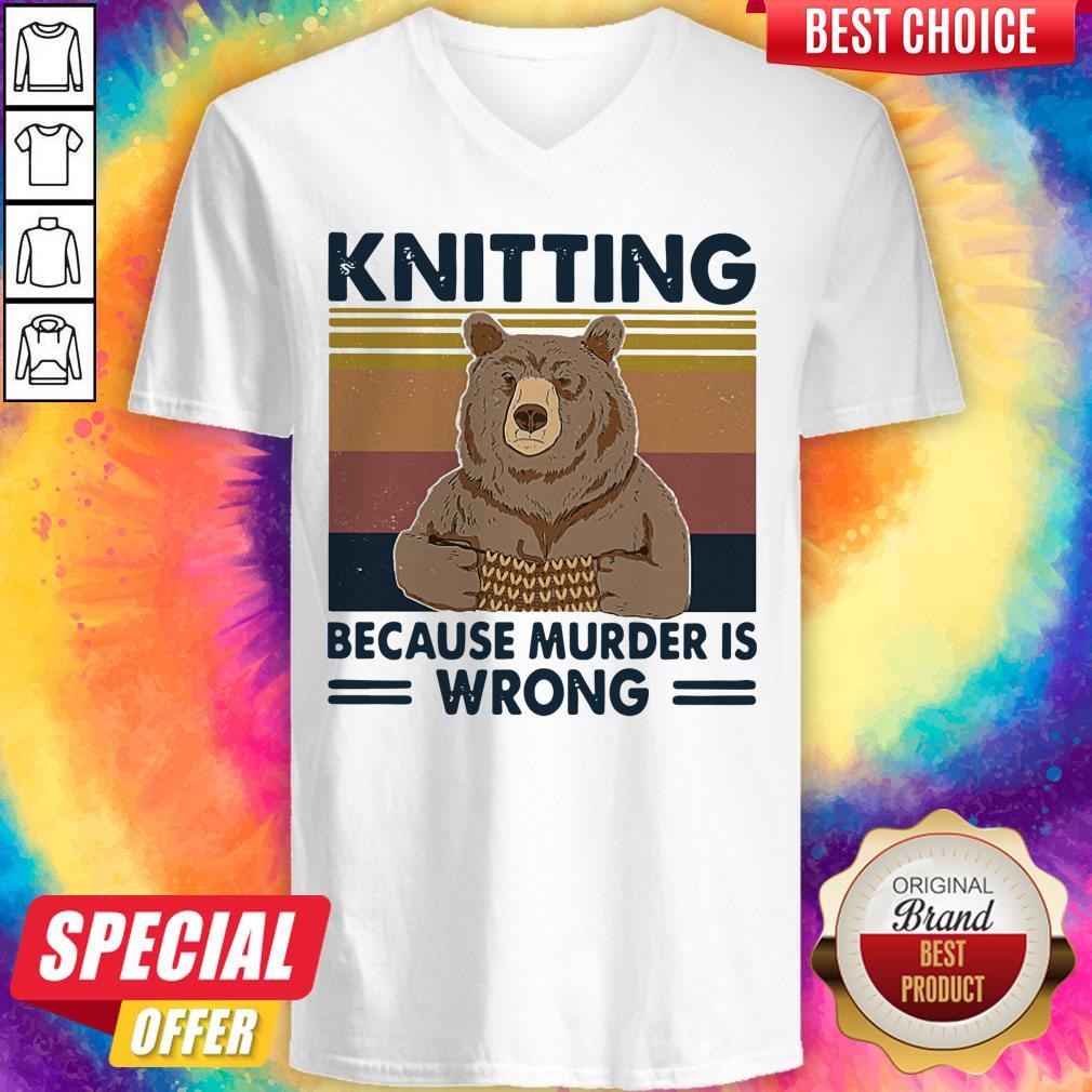 Awesome Bear Knitting Because Murder Is Wrong Vintage Shirt - Image 3