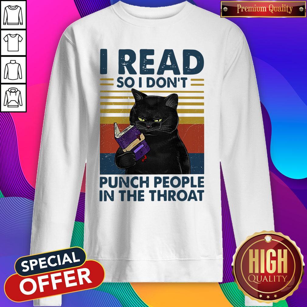 Awesome Black Cat I Read So I Don’t Punch People In The Throat Vintage Shirt - Image 2