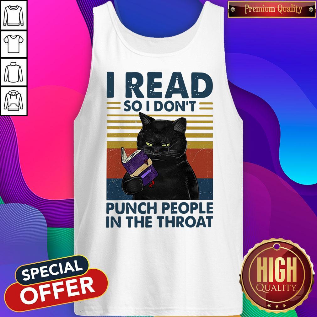 Awesome Black Cat I Read So I Don’t Punch People In The Throat Vintage Shirt - Image 3