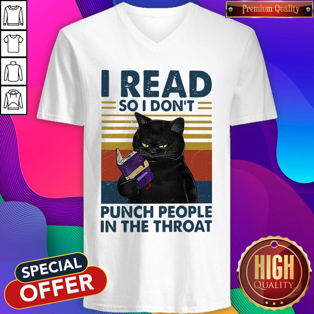 Awesome Black Cat I Read So I Don’t Punch People In The Throat Vintage Shirt - Image 4