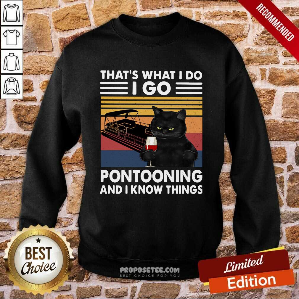 Awesome Black Cat That’s What I Do I Go Pontooning And I Know Things Vintage Shirt - Image 4