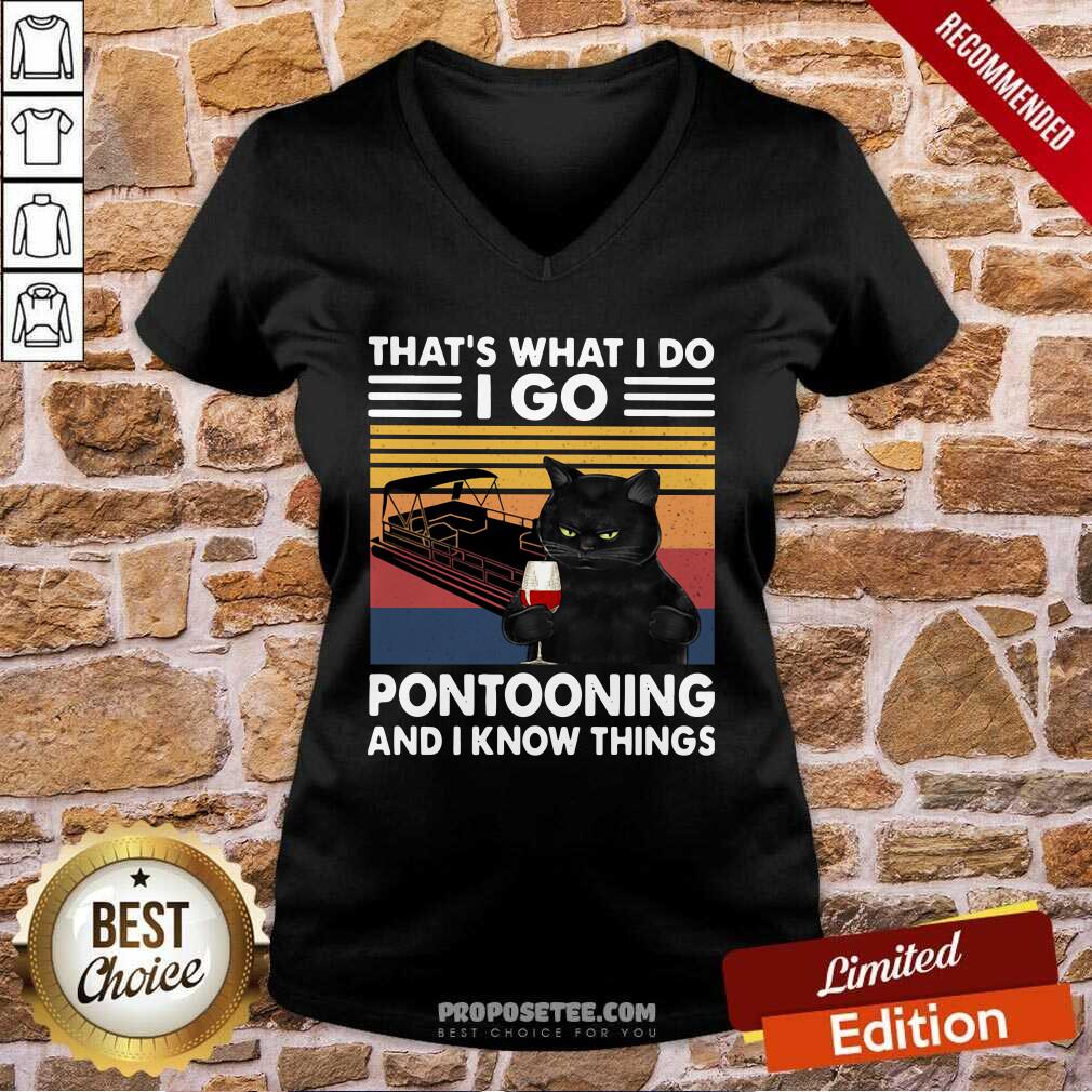 Awesome Black Cat That’s What I Do I Go Pontooning And I Know Things Vintage Shirt - Image 2