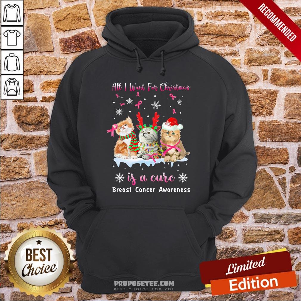 Awesome Cat All I Want For Christmas Is A Cure Breast Cancer Awareness Shirt - Image 5