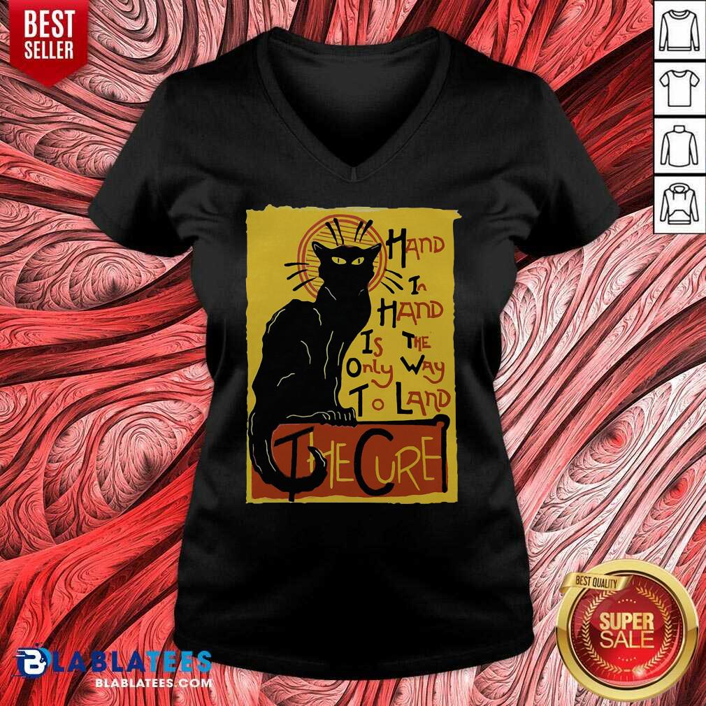 Awesome Cat Hand In Hand Is The Only Way To Land The Cure T-shirt - Image 2