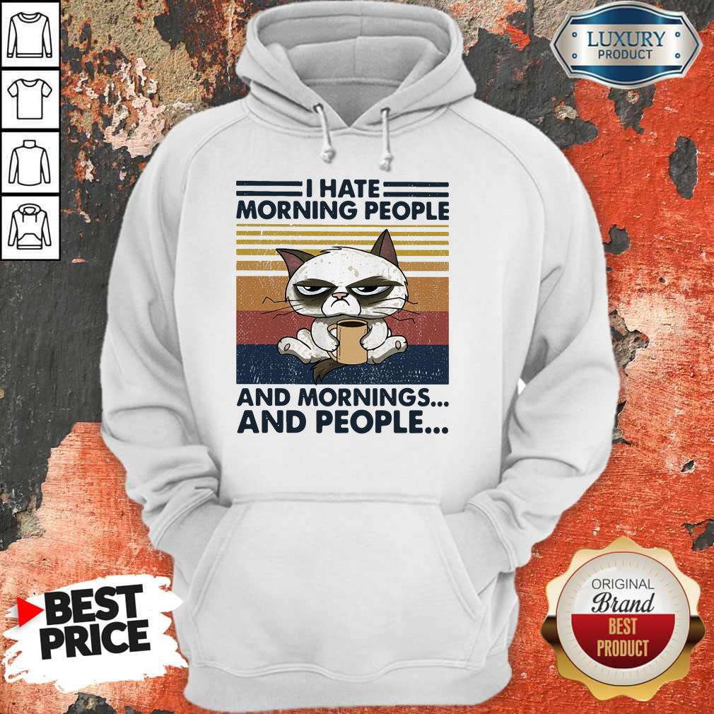 Awesome Cat I Hate Morning People And Mornings And People Vintage Retro Shirt - Image 2