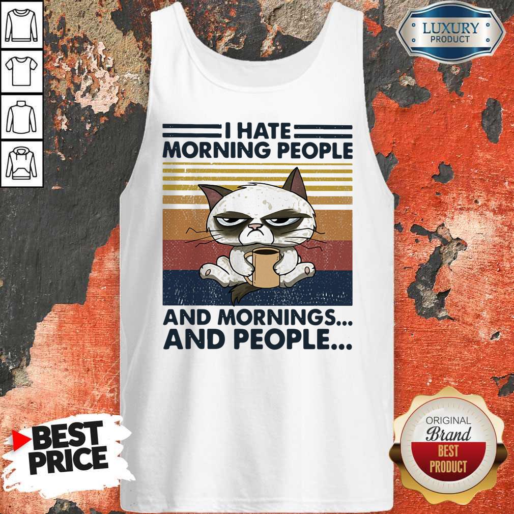 Awesome Cat I Hate Morning People And Mornings And People Vintage Retro Shirt - Image 4
