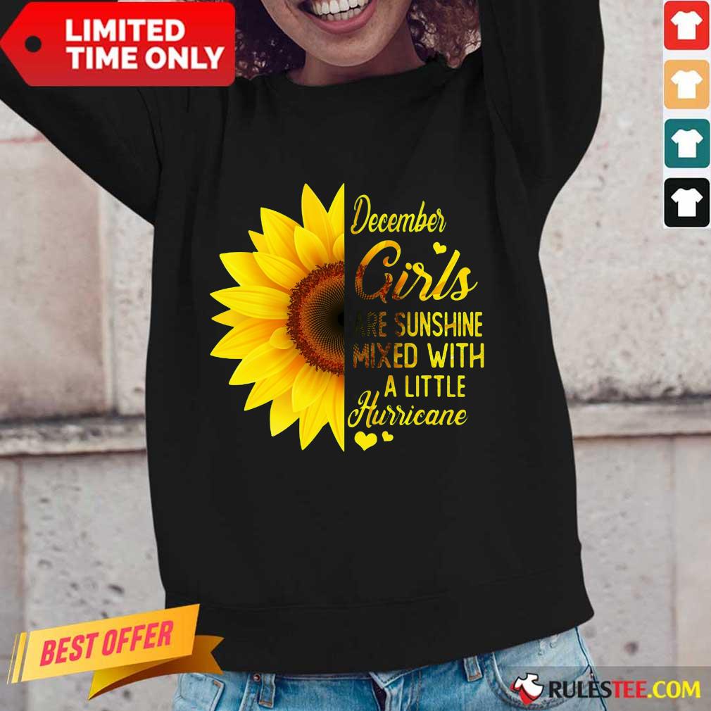 Awesome December Girls Are Sunshine Mixed Hurricane Sunflower Shirt - Image 2