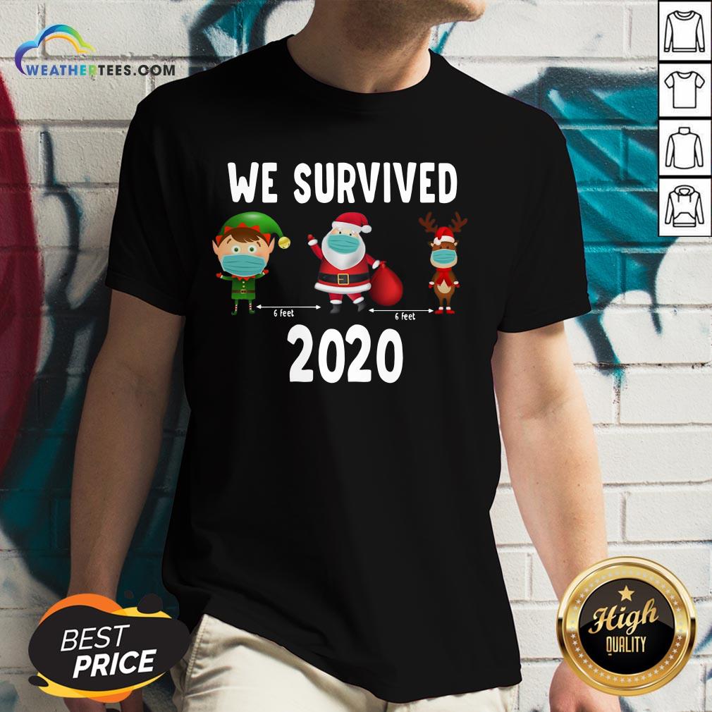 Awesome Elf Santa Claus Reindeer 6 Feet We Survived 2020 Christmas Shirt - Image 2