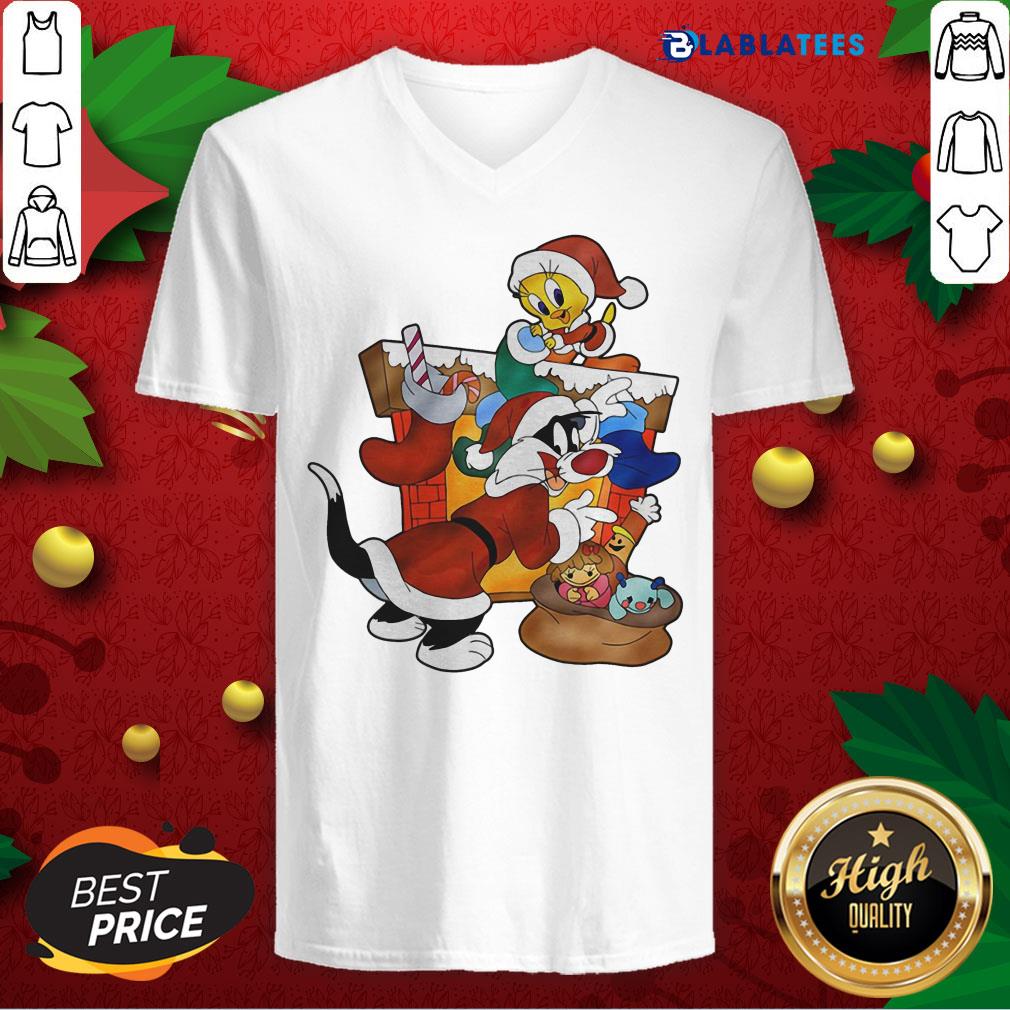 Awesome Girls Red Sylvester The Cat And Tweety Bird Christmas Shirt - Image 3
