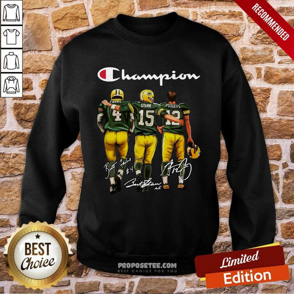 Awesome Green Bay Packers Champion Favre Starr Rodgers Signatures Shirt - Image 4