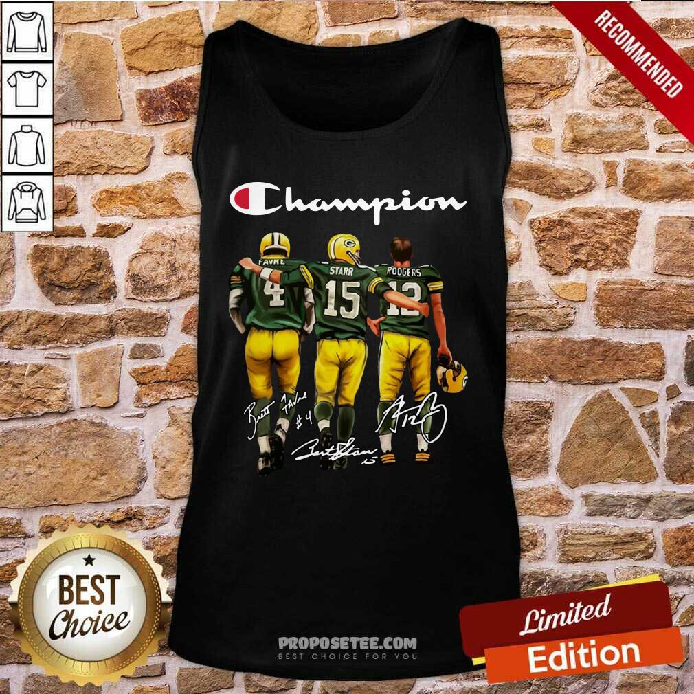 Awesome Green Bay Packers Champion Favre Starr Rodgers Signatures Shirt - Image 3