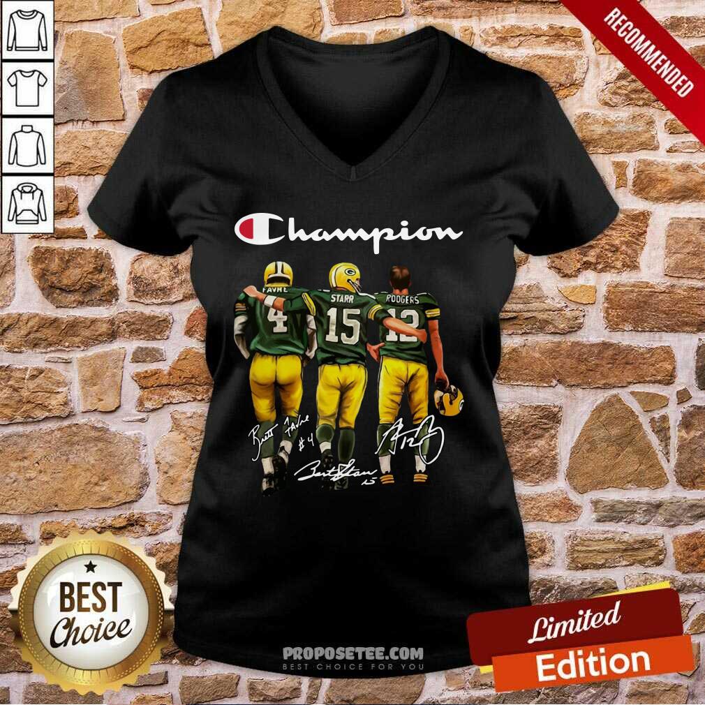 Awesome Green Bay Packers Champion Favre Starr Rodgers Signatures Shirt - Image 2