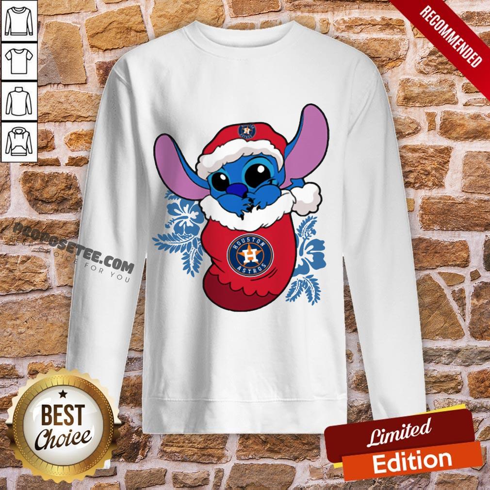Awesome Houston Astros Christmas Stitch In The Sock Funny Disney Mlb Shirt - Image 2