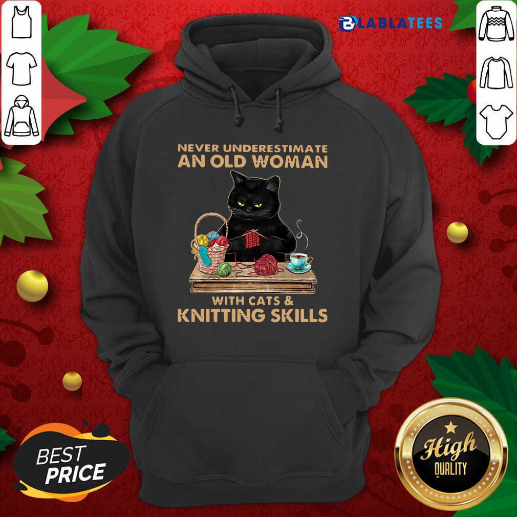 Awesome Never Underestimate An Old Woman With Cat And Knitting Skills Shirt - Image 2