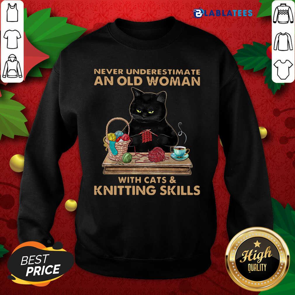 Awesome Never Underestimate An Old Woman With Cat And Knitting Skills Shirt - Image 5