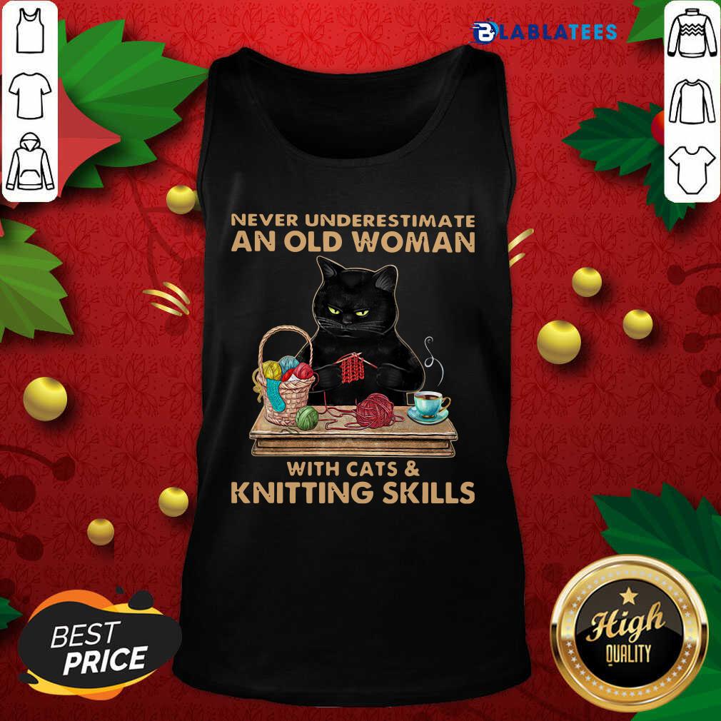 Awesome Never Underestimate An Old Woman With Cat And Knitting Skills Shirt - Image 4